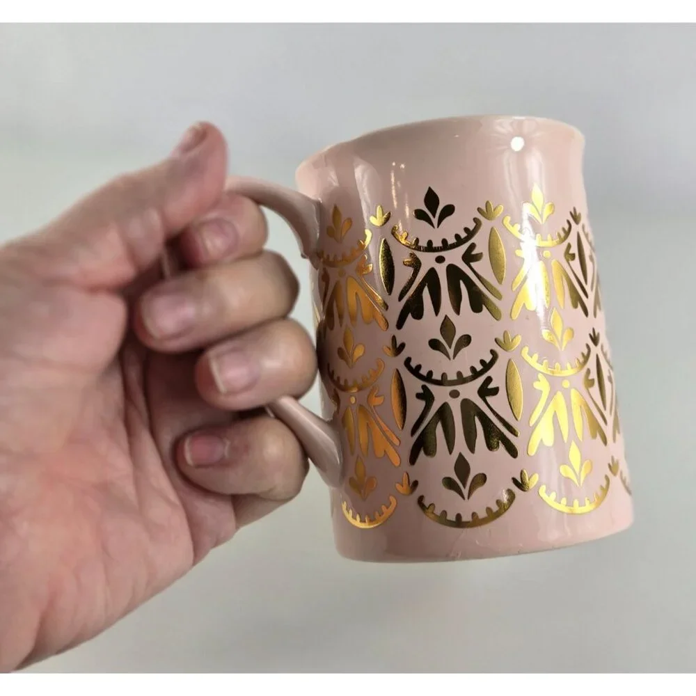 Pinky Up Ceramic Mug Glossy Pink with Gold Accent 14 Fluid Ounce Elegant